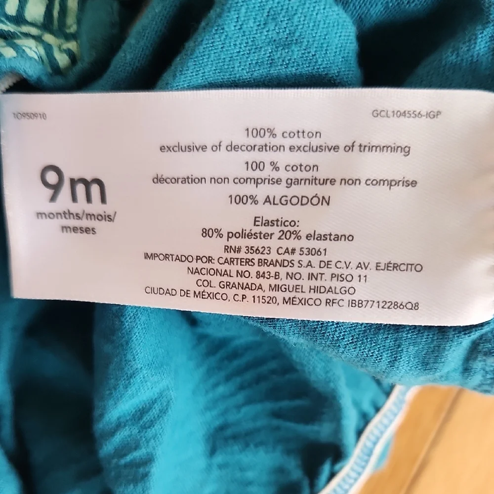 Carter's Teal Baby Romper 9 Months